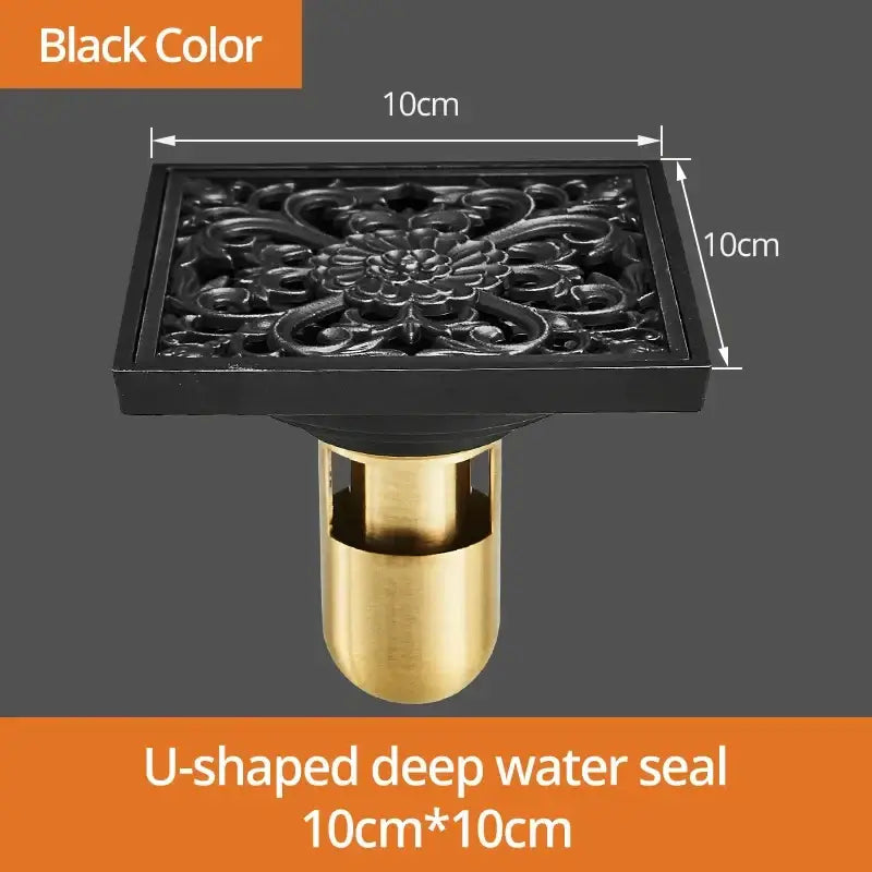 Art carved black brass & gold shower drain cover bathroom grate