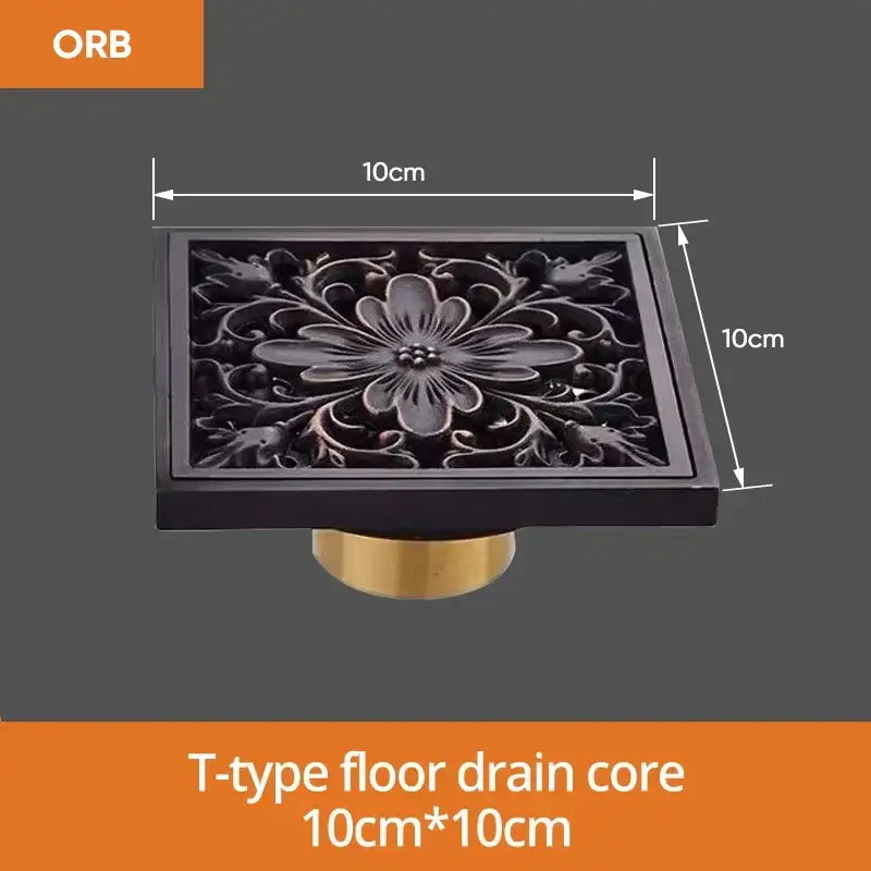 Art carved black brass & gold shower drain cover bathroom grate