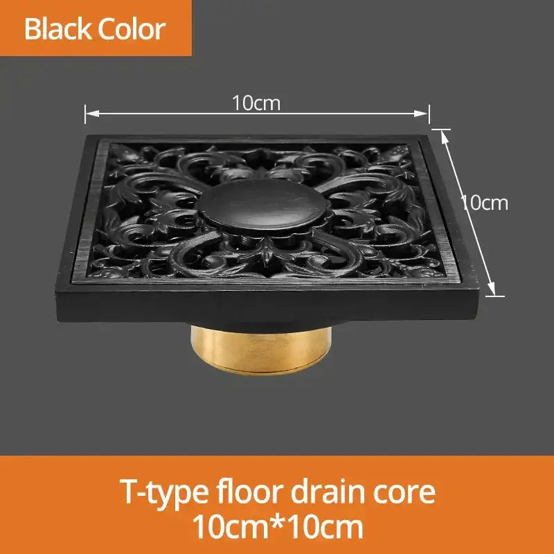 Art carved black brass & gold shower drain cover bathroom grate