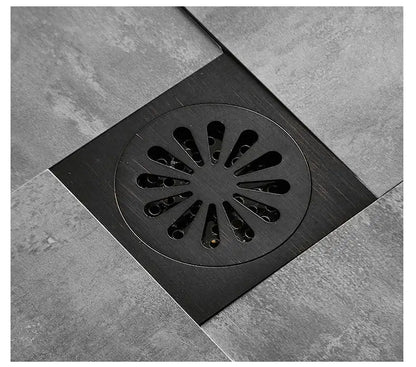 Art carved black brass & gold shower drain cover bathroom grate