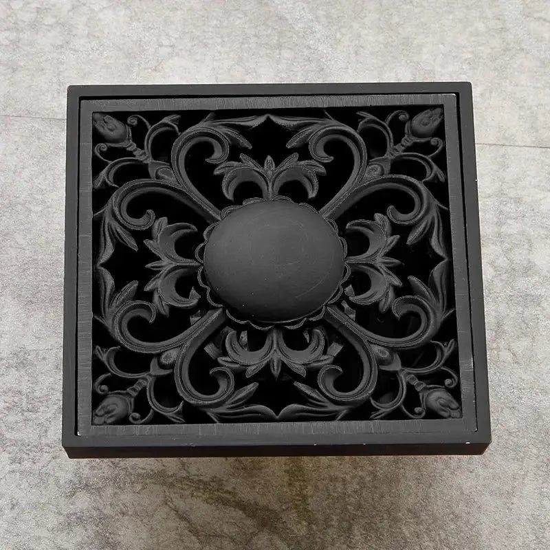 Art carved black brass & gold shower drain cover bathroom grate