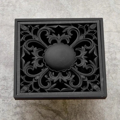 Art carved black brass & gold shower drain cover bathroom grate