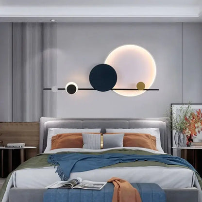 Art deco black and yellow circular led wall sconce dining room lamp
