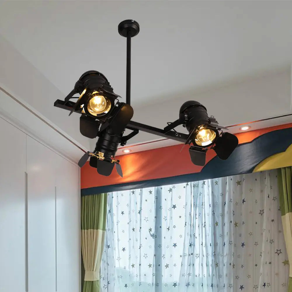 DecorBites™ Art Deco Black Finish Camera Spotlight: 3-Light Metallic Island Lighting Fixture for Dining Table