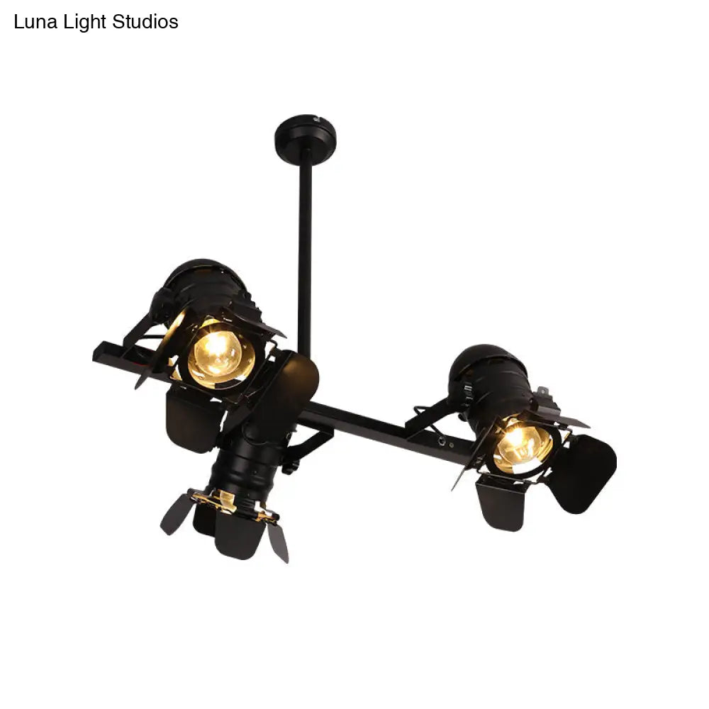 DecorBites™ Art Deco Black Finish Camera Spotlight: 3-Light Metallic Island Lighting Fixture for Dining Table