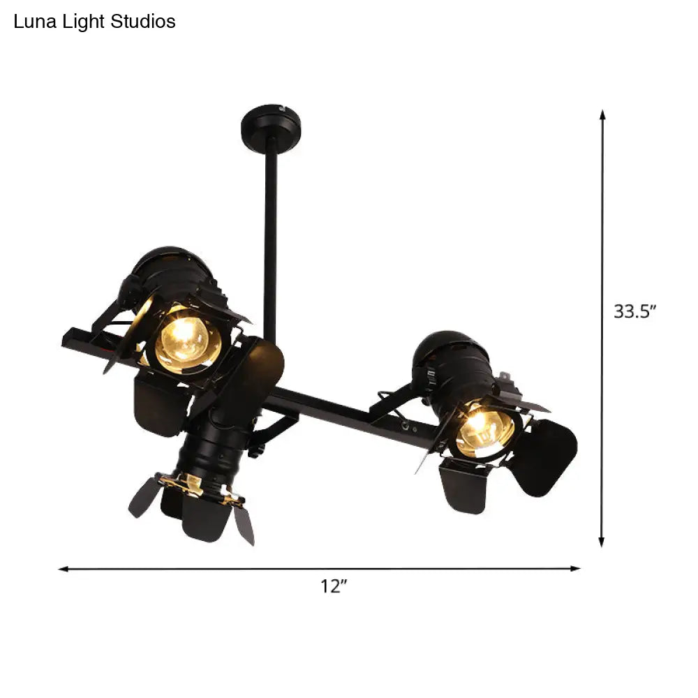 DecorBites™ Art Deco Black Finish Camera Spotlight: 3-Light Metallic Island Lighting Fixture for Dining Table