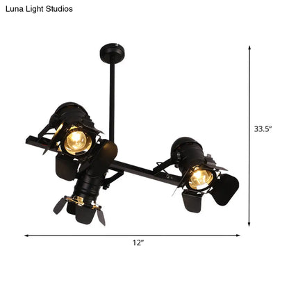 DecorBites™ Art Deco Black Finish Camera Spotlight: 3-Light Metallic Island Lighting Fixture for Dining Table
