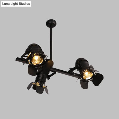DecorBites™ Art Deco Black Finish Camera Spotlight: 3-Light Metallic Island Lighting Fixture for Dining Table