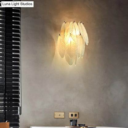 DecorBites™ Art Deco Brass Finish Leaf Sconce Lamp - Clear Glass, 2-Bulb Wall Mounted Light for Dining Room