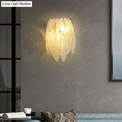 DecorBites™ Art Deco Brass Finish Leaf Sconce Lamp - Clear Glass, 2-Bulb Wall Mounted Light for Dining Room