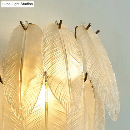Art deco brass leaf sconce lamp with clear glass for dining room