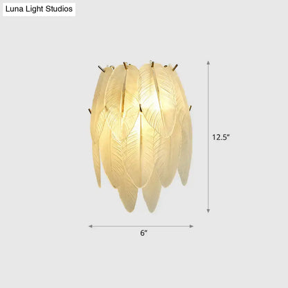 Art deco brass leaf sconce lamp with clear glass for dining room