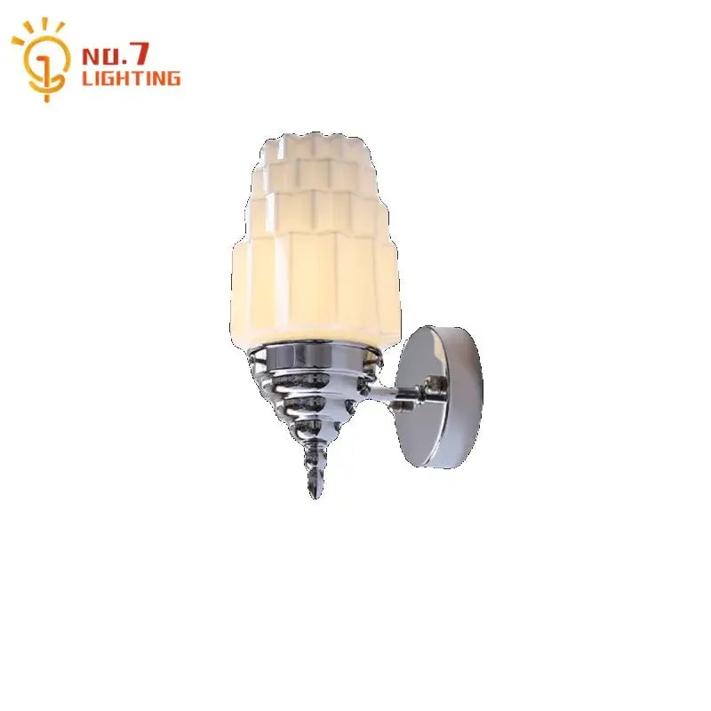 Art deco chrome & gold cream glass led wall lamp bedroom