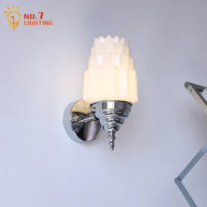 Art deco chrome & gold cream glass led wall lamp bedroom