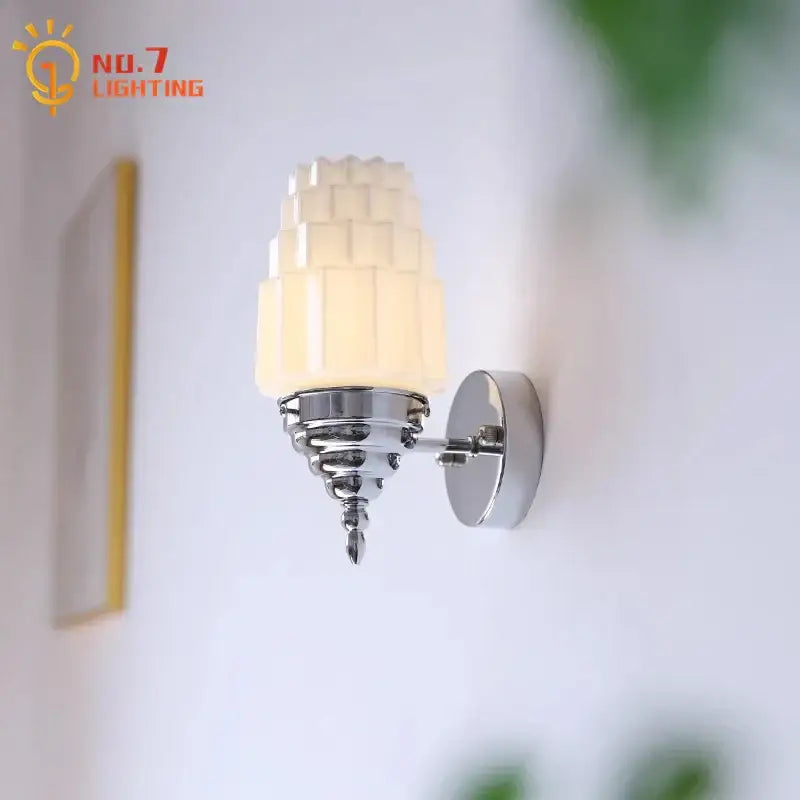Art deco chrome & gold cream glass led wall lamp bedroom