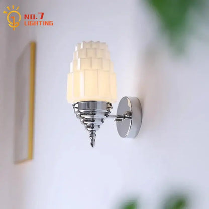 Art deco chrome & gold cream glass led wall lamp bedroom