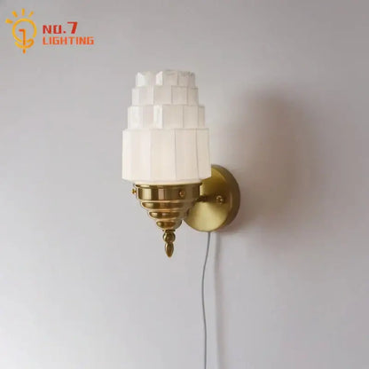 Art deco chrome & gold cream glass led wall lamp bedroom