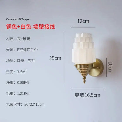 Art deco chrome & gold cream glass led wall lamp bedroom
