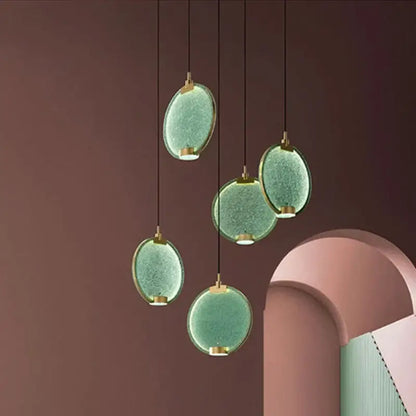 Art deco clear pink glass pendant light kitchen led sphere