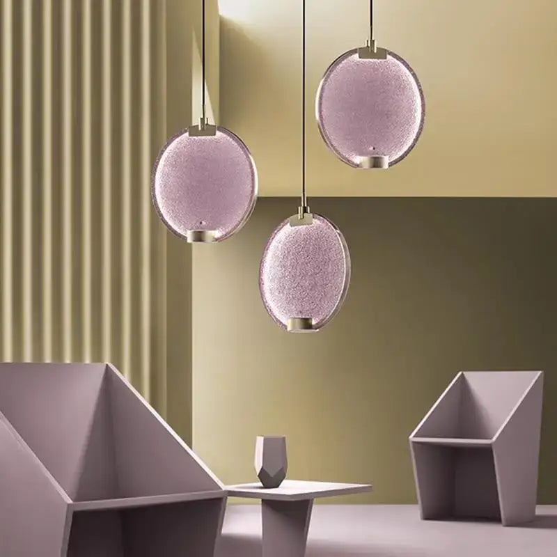 Art deco clear pink glass pendant light kitchen led sphere