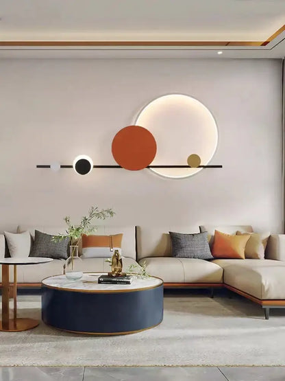 Art deco geometric orange & gold led wall sconce bedroom light