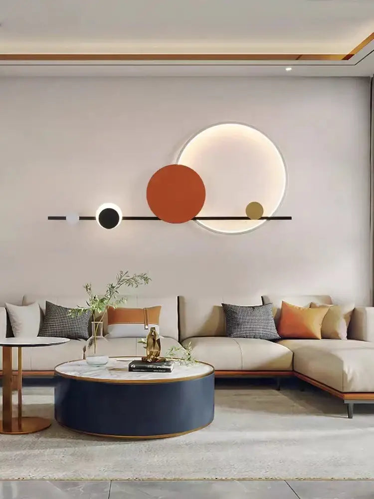 Art deco geometric orange & gold led wall sconce bedroom light
