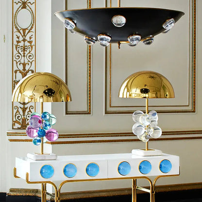 Art deco gold and crystal bubble led desk lamp bedroom marble base