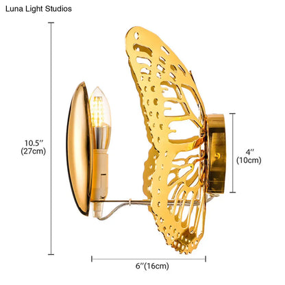 DecorBites™ Art Deco Gold Butterfly Wall Sconce - Single Light Metal Wall Lamp for Kids Room