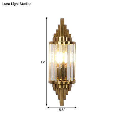 Art deco gold finish wall light with crystal prisms living room