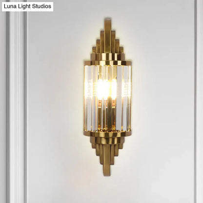 Art deco gold finish wall light with crystal prisms living room