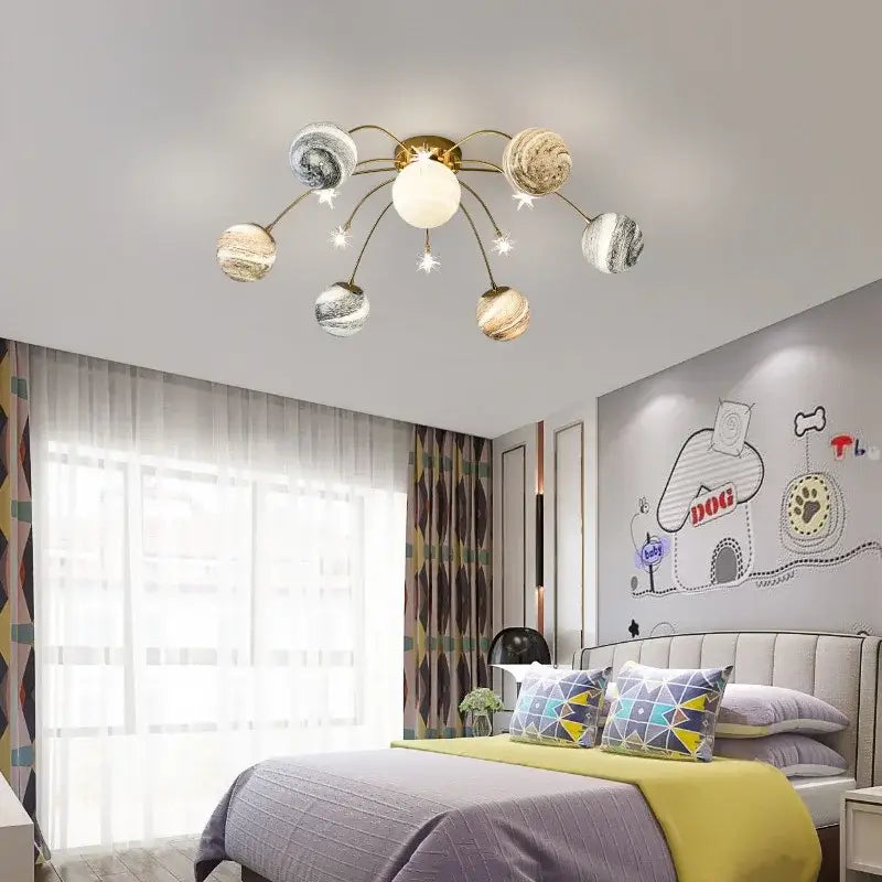 Art deco gold planet ball pendant lamp dining room hanging light