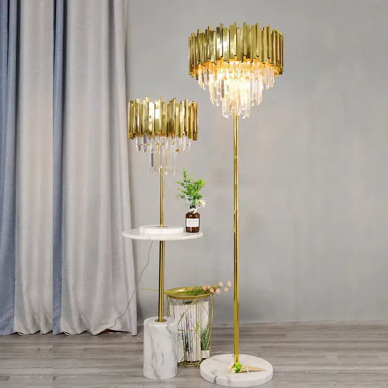 Art deco golden & black crystal marble led floor lamp living room