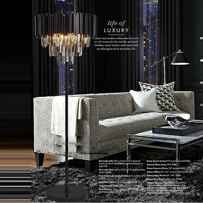 Art deco golden & black crystal marble led floor lamp living room