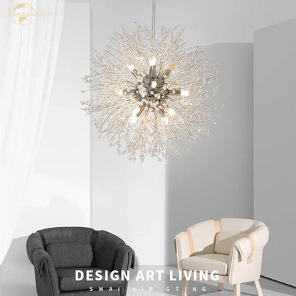 Art deco golden crystal star led chandelier living room pendant light