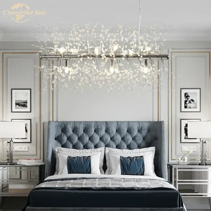 Art deco golden crystal star led chandelier living room pendant light