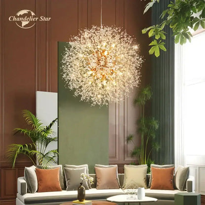 Art deco golden crystal star led chandelier living room pendant light
