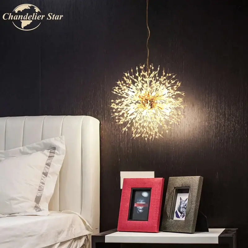 Art deco golden crystal star led chandelier living room pendant light