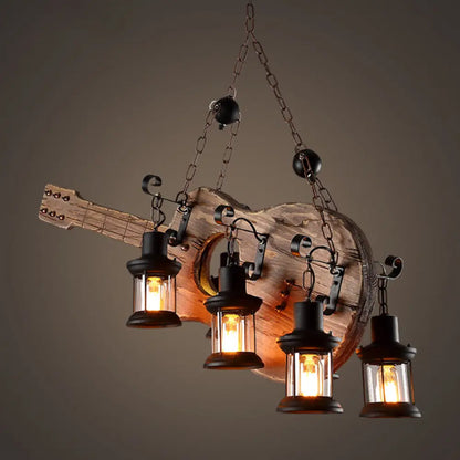 DecorBites™ Art Deco Industrial Guitar Pendant Light with Light Wood and Black Metal Finish
