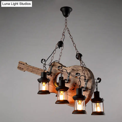 DecorBites™ Art Deco Industrial Guitar Pendant Light with Light Wood and Black Metal Finish