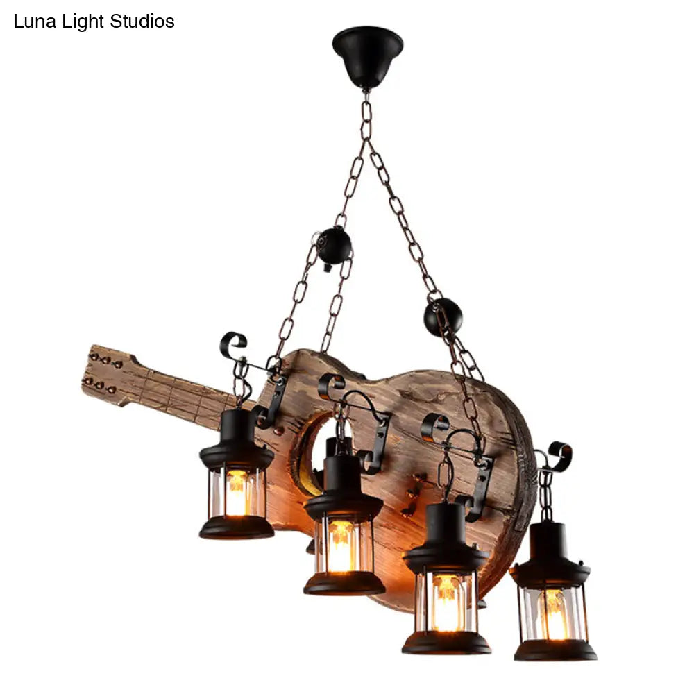 DecorBites™ Art Deco Industrial Guitar Pendant Light with Light Wood and Black Metal Finish
