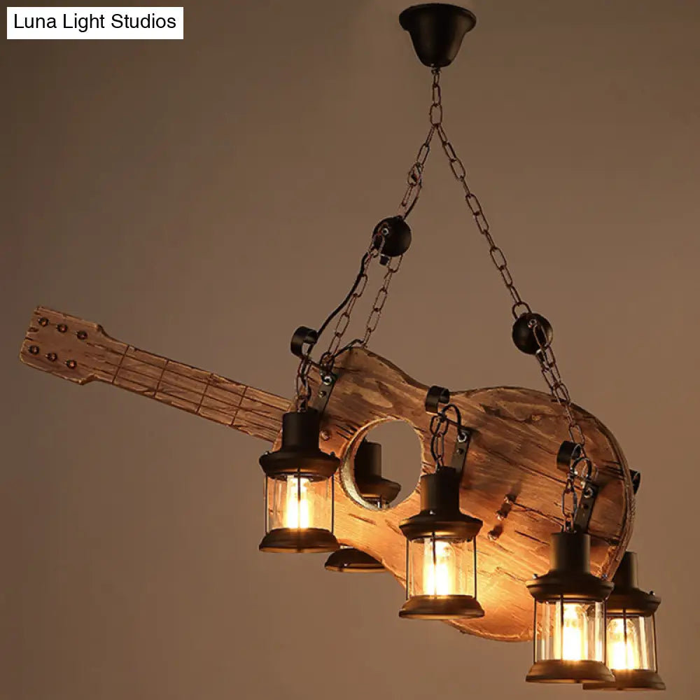 DecorBites™ Art Deco Industrial Guitar Pendant Light with Light Wood and Black Metal Finish