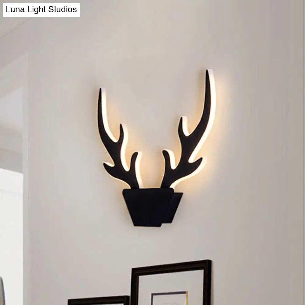 DecorBites™ Art Deco LED Antlers Acrylic Wall Sconce Light Fixture in Warm/White Light, White/Black Lamp