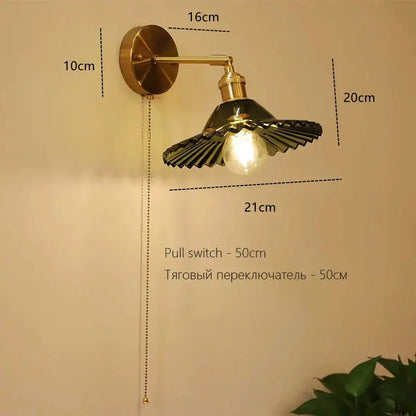 Art deco led wall lamp with glass shade bedroom brass sconce