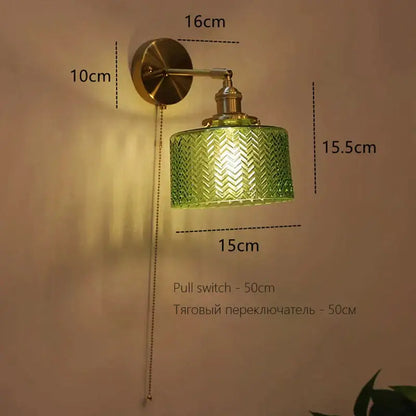 Art deco led wall lamp with glass shade bedroom brass sconce