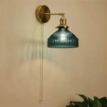 Art deco led wall lamp with glass shade bedroom brass sconce