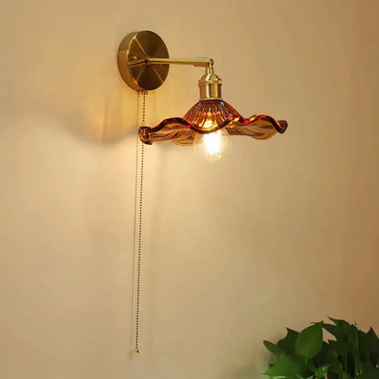 Art deco led wall lamp with glass shade bedroom brass sconce