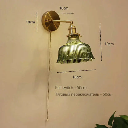 Art deco led wall lamp with glass shade bedroom brass sconce