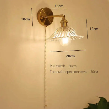 Art deco led wall lamp with glass shade bedroom brass sconce