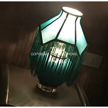 Art deco malachite green & teal velvet lampshade bedroom decor