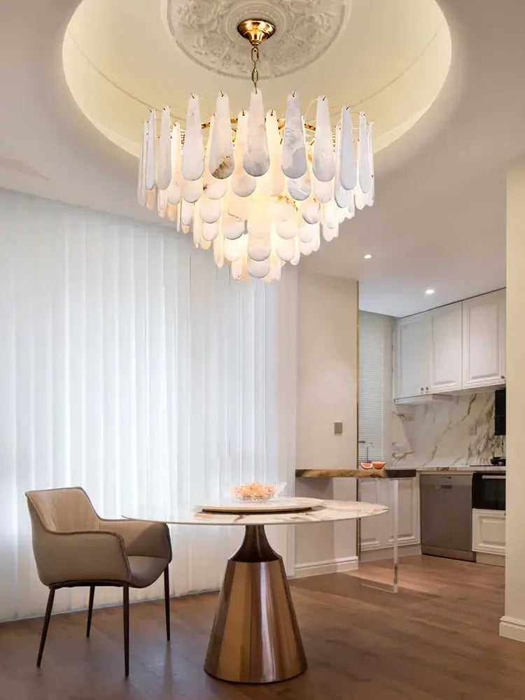 Art deco marble tiered led chandelier dining room gold pendant light